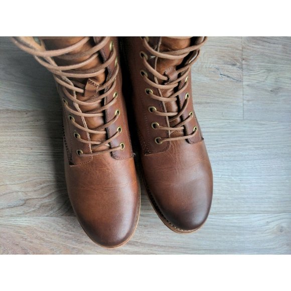Frye Veronica Tall Lace Up Boots Womens 9.5 B Cognac Brown Knee High Combat - Picture 4 of 10